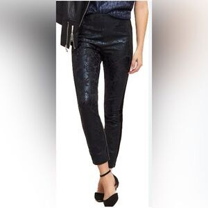 Anthropologie the essential skinny black motif foil embossed pants womens 2P
